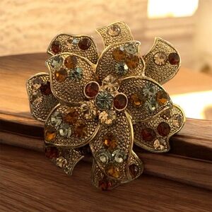 Vintage Liz Claiborne Floral Gold Brooch with Colorful Gems